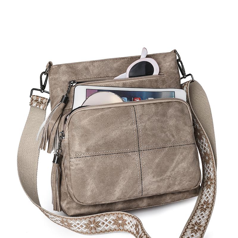 Damen Retro Denim PU Einzel-Schultertasche Große Kapazität Umhängetasche Multifunktionale Schulter-Umhängetasche Ausflugs-Freizeit-Pendlertasche