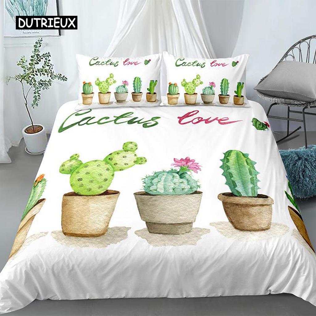 Cactus Duvet Cover Set Exotic Plant Prickly Pear Succulents Bedding Set Kids Teens I Love Cactus King Size Polyester Quilt Cover