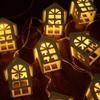 10LED 2M Christmas Wooden House LED Fairy Light String Home Hanging Garland Xmas Tree Ornaments Decoration Lamp 2025 New Year
