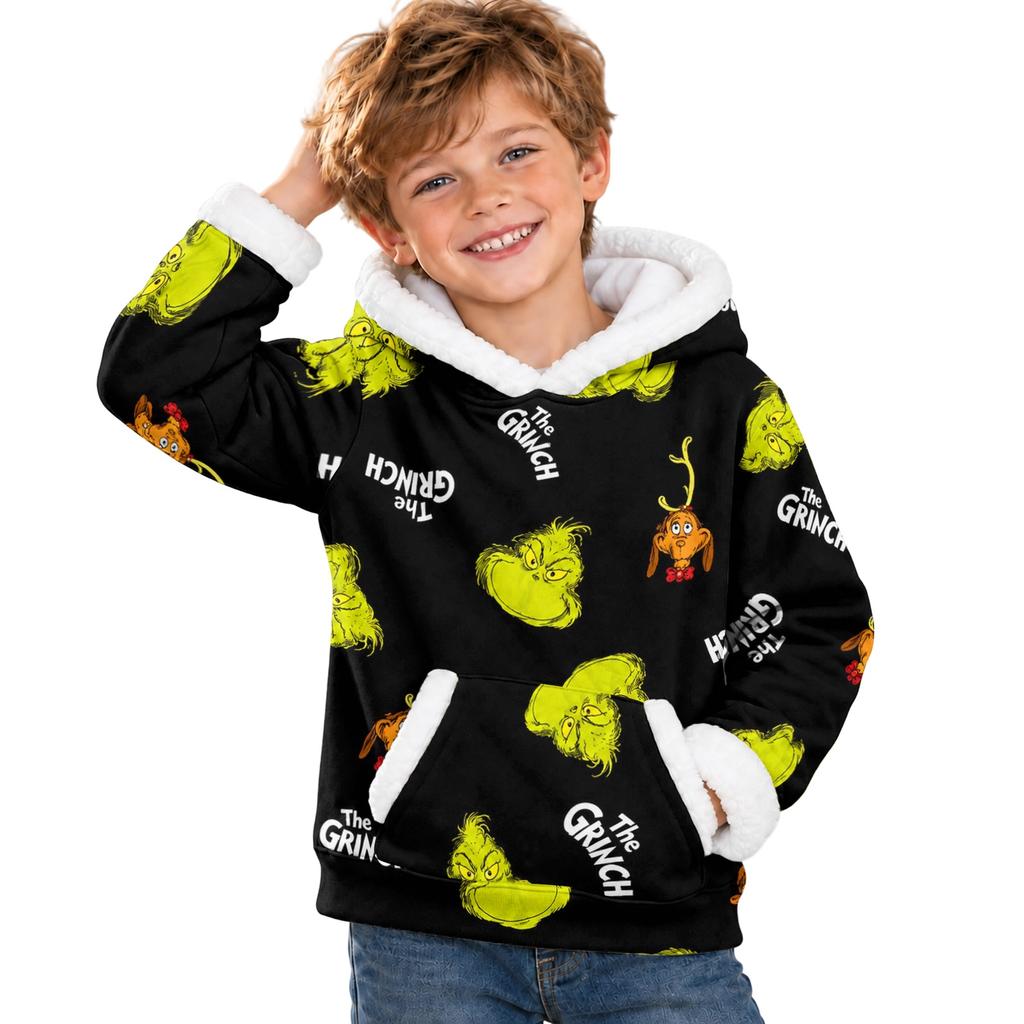 Kids Long Sleeve Christmas Print Hoodie, Casual Fashion Hooded Top for Winter Holiday