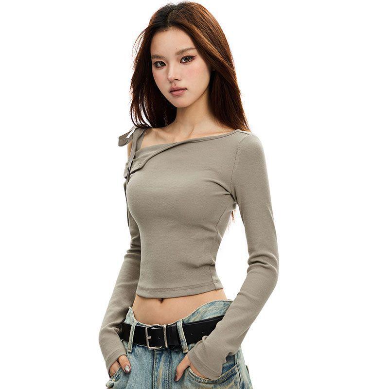 

New Spring & Autumn Pure Cotton Slim Fit Long Sleeve T-shirt for Women - Versatile and Stylish Large