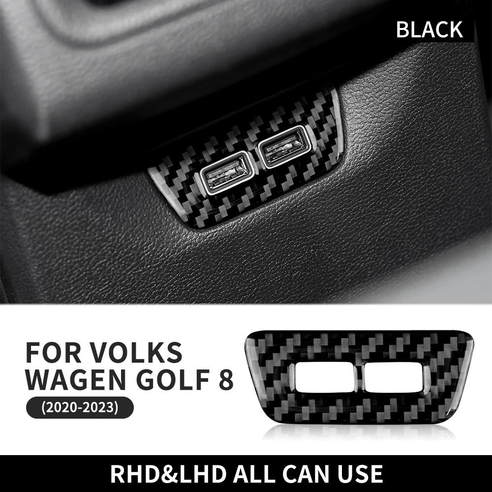 Carbon Fiber Style Interior Sticker for Volkswagen VW Golf 8 MK8 2020 2021 2022 2023 Rear USB Frame Interior Panel