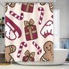 Christmas-themed shower curtain with candy cane design Pink and brown color scheme for bathroom decor accessories