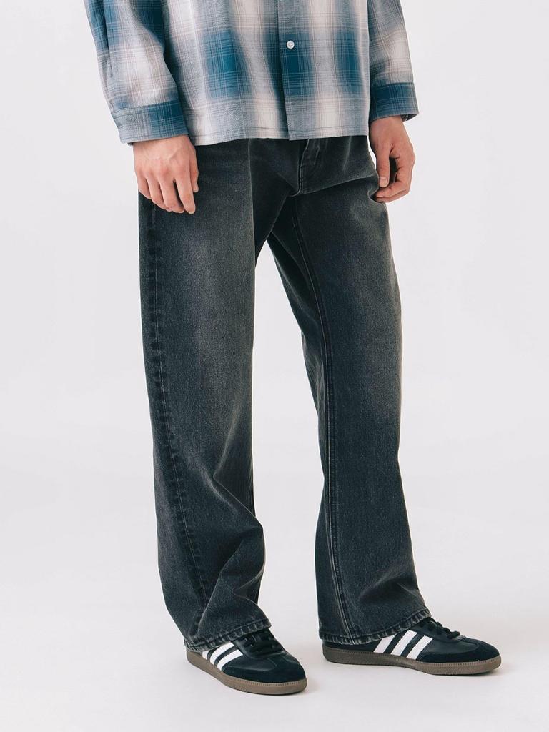 Beams Heart Men's Loose Straight Denim Pants, Black, Size M