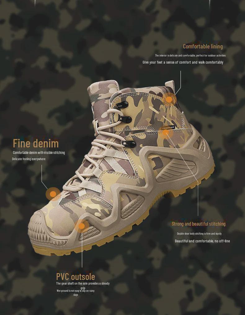 Pantofi de Drumeție Camuflaj pentru Bărbați Toamnă/Iarnă 2024 - Talpă Groasă, Mid-Cut Martin, Îmbrăcăminte de Lucru Outdoor