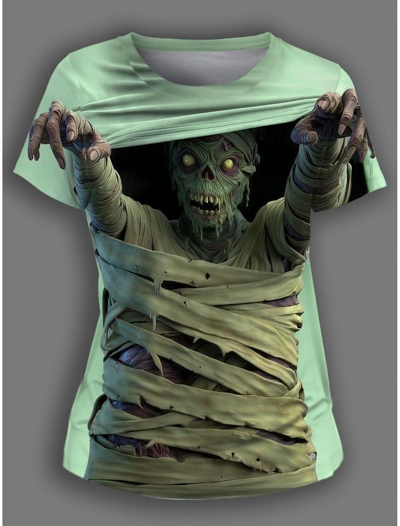 Halloween Zombies 3D Gedrucktes Herren Kurzarm T-Shirt Rundhals Shirt Übertriebenes Designer Horror Party Lässige Herren Kleidung