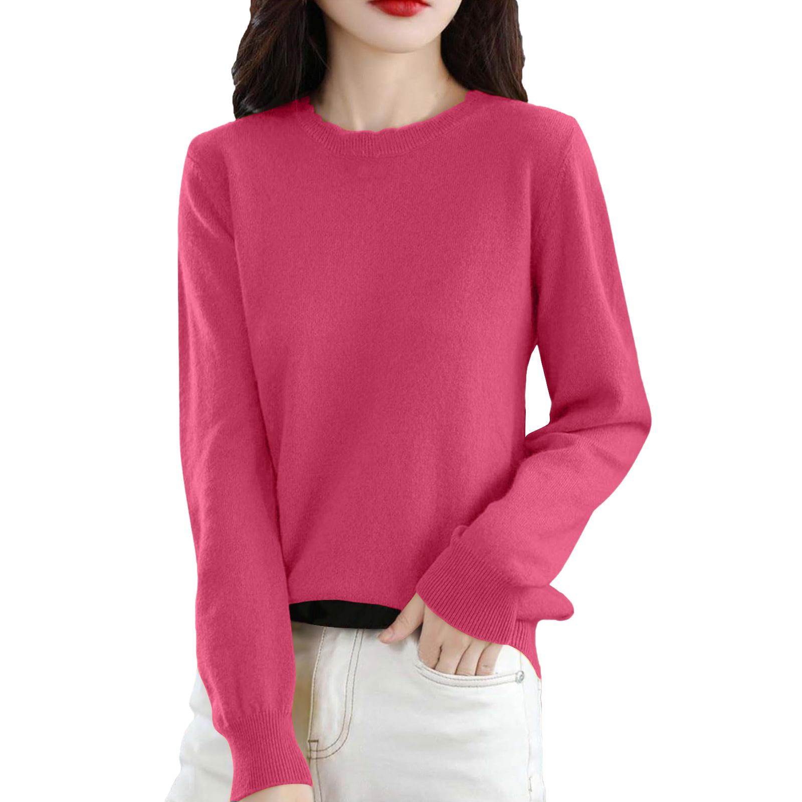 

Women s Casual Lace Round Neck Base Layer Knitted Long Sleeve Solid Color Sweater M