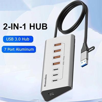 7 Ports USB A USB C Hub 3.0 Docking Station 5Gbps Type C Splitter Extension Multi Socket Aluminum Adapter PC Laptop Accessories