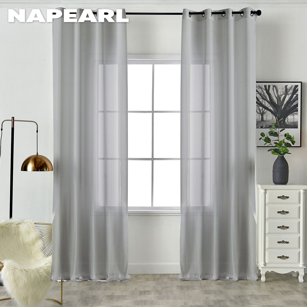 1PC NAPEARL Fabric Upgrade Solid Color Stripe White Tulle Curtain Warm Sheer For Bedroom Living Home Window Decoration