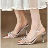 New Thin Heel High Heels Women's Summer New Fairy Style Sexy Shallow Mouth Back Hollow Pointed Water Diamond Open Toe Sandals
