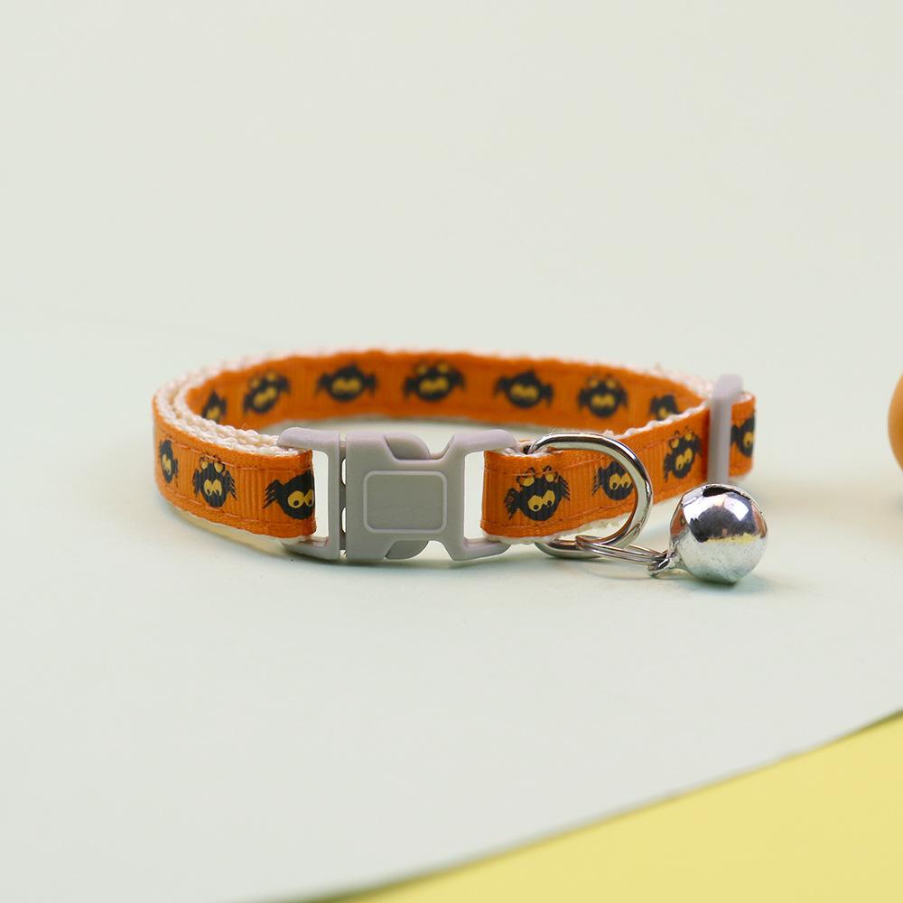 Halloween Pet Collar Adjustable For Dogs And Cats With Bell Pumpkin Skeleton Bat Design Neckband Christmas Costume Accessories