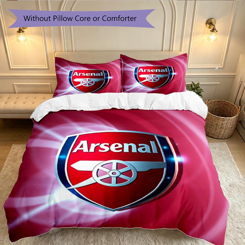 Football Club Duvet Cover Set - 3pcs Polyester Bedding Set with Digital Print, 1 Comforter Cover & 2 Pillow Shams