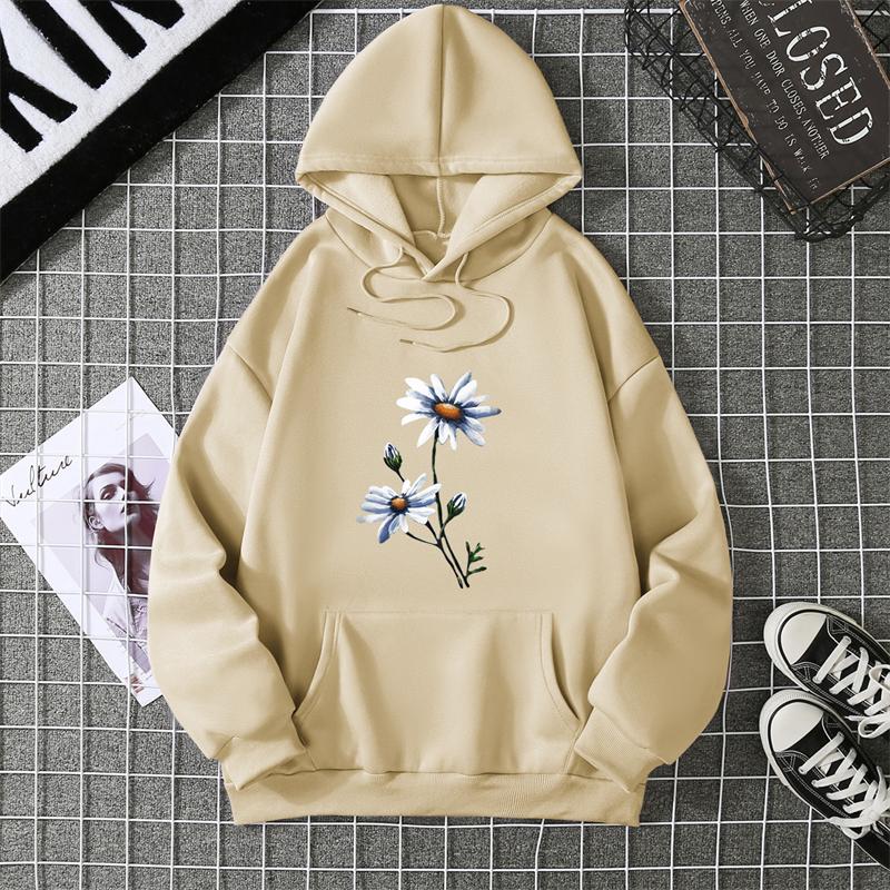 2025Creative White chrysanthemumPattern Women clothing Soft Simplicity hoddy Hot Sale Basics Streetwears Personality Hip HopTop