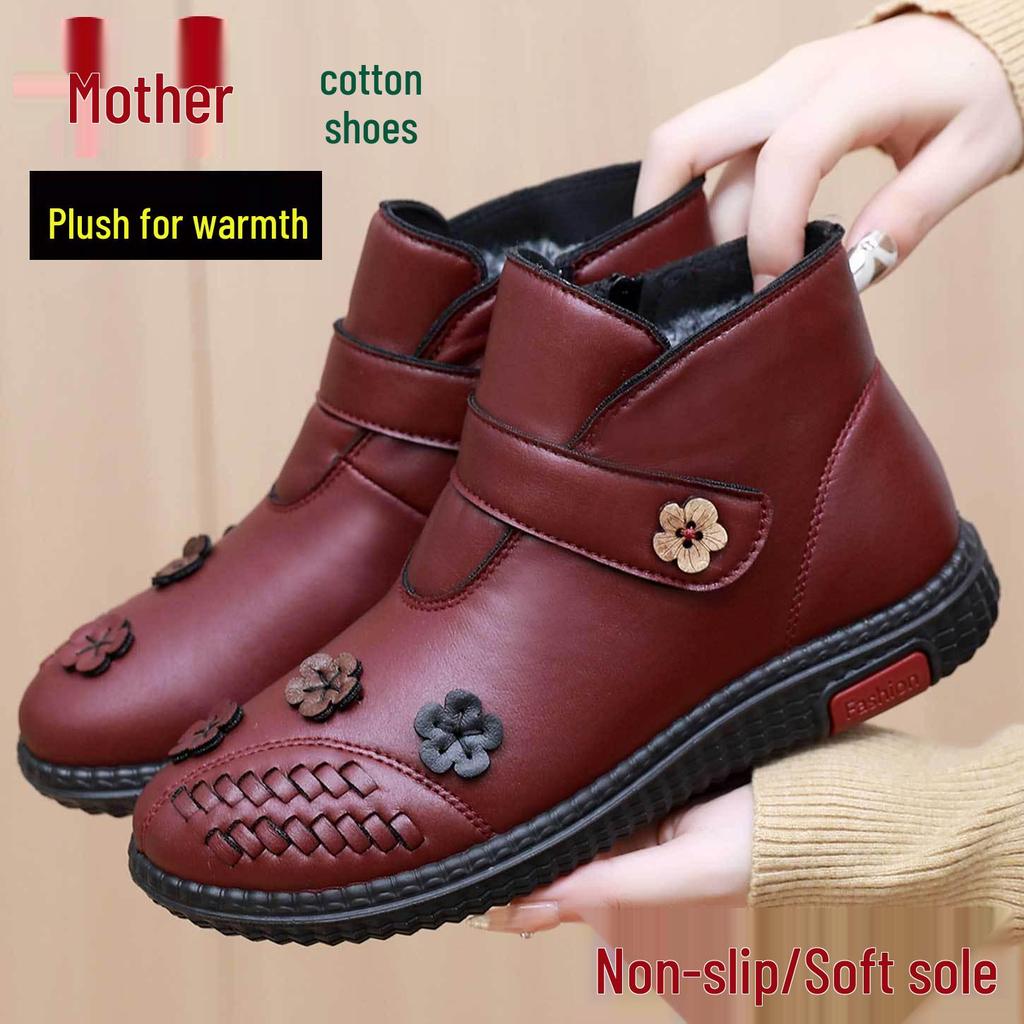 Women's Waterproof Plush Winter Shoes - Warm, Non-Slip, Soft Sole for Elderly