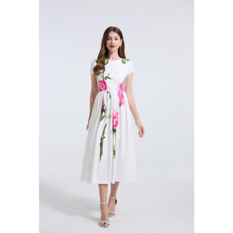 Summer Women Vintage Print Long Midi Elegant Party Dresses