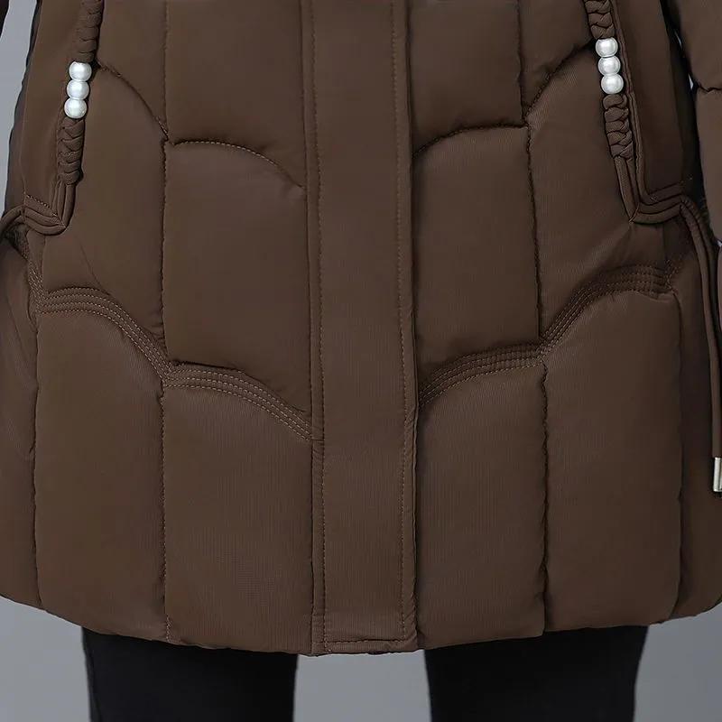 Women's Winter Thickened Hooded Parkas Quilted Long Pockets Middle Aged Female Overcoat