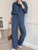 2025 Fashion Casual Women's Loose Wide-Leg Pants with Buckled Shirt Top Set