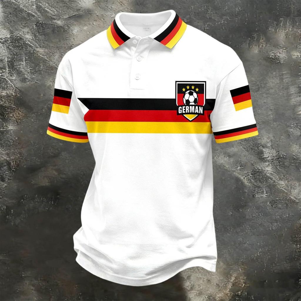 Unisex Loose Fit Polo Shirt with Germany Themed Print Casual Short Sleeve Design for Everyday Wear and Sports Activities