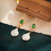 Classical Irregular Pearl Drop Earring with Green Zircon Rhinestone Gold Color Earrings for Women Exquisite Romantic