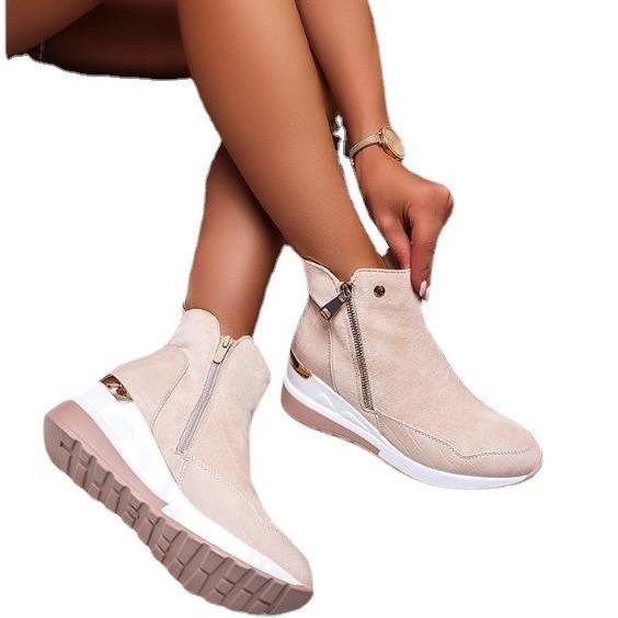 Winter new European and American large-size thick-soled round head velvet short boots