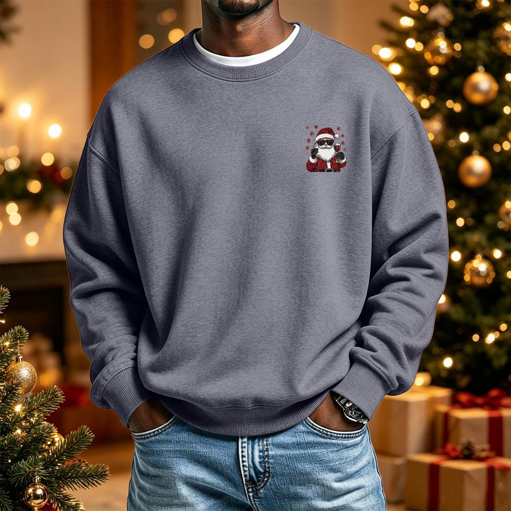 Men's Long Sleeve Neck Sweatshirt with Christmas Print, Holiday Pullover Top