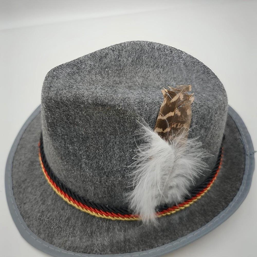 Decorative Side Cord Bavarian Feather Hat Structured Brim Jazz Cap New Costume Cap Men Women