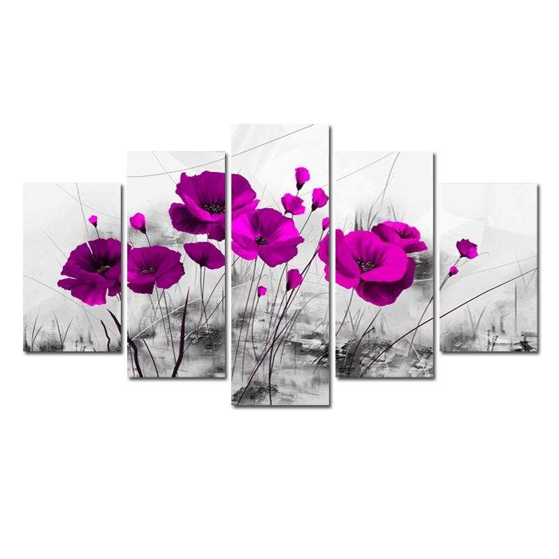 Beautiful Flower 5pcs/set Canvas Wall Art Home Decor Poster Printed Wall Picture
