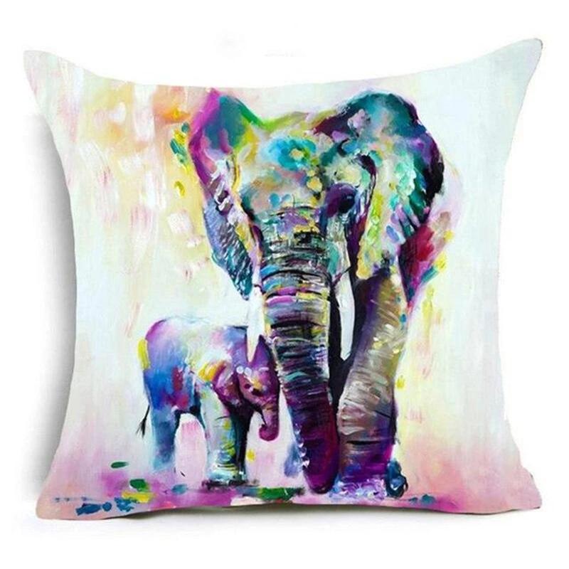 Home Decor Pillowcase Sofa Polyester Elephant Print Cushion Cover Indian Style Animal