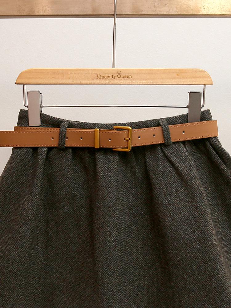 Autumn/Winter French Retro A-Line High-Waist Patchwork Skirt