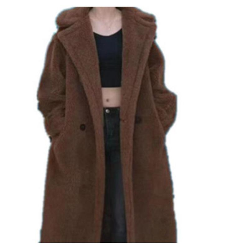 

Штучне хутро гранульоване штучне вовняне пальто довге пальто плюшевий ведмедик штучне хутро довге пальто 3XL темно-коричневого кольору