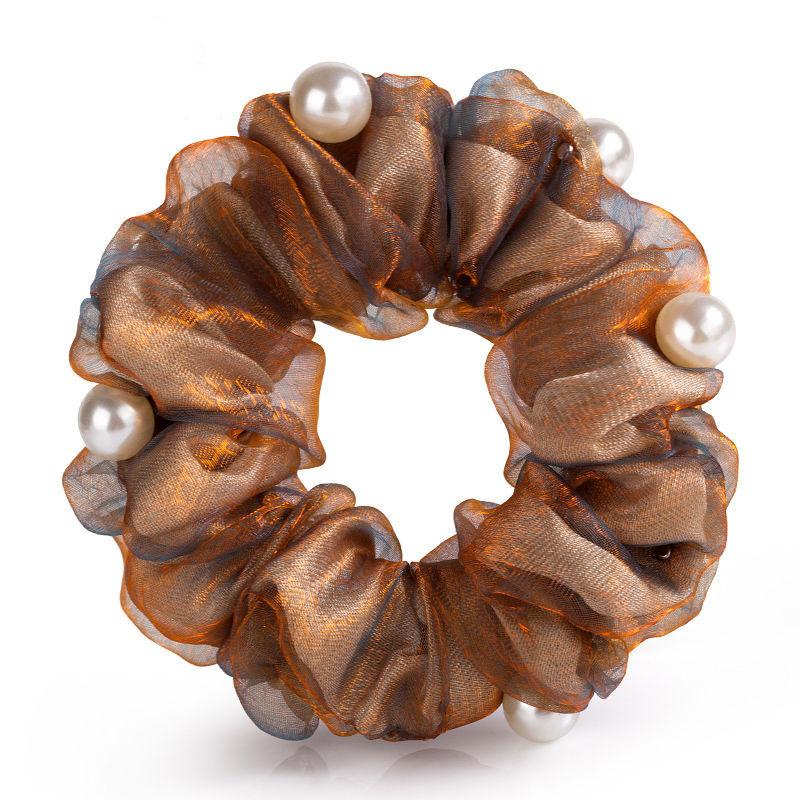 Elegant Pearl Flower Scrunchies Women Girls Elastic Hair Rubber Bands Accessories Tie Hair Ring Rope Ponytail Holder Headdress