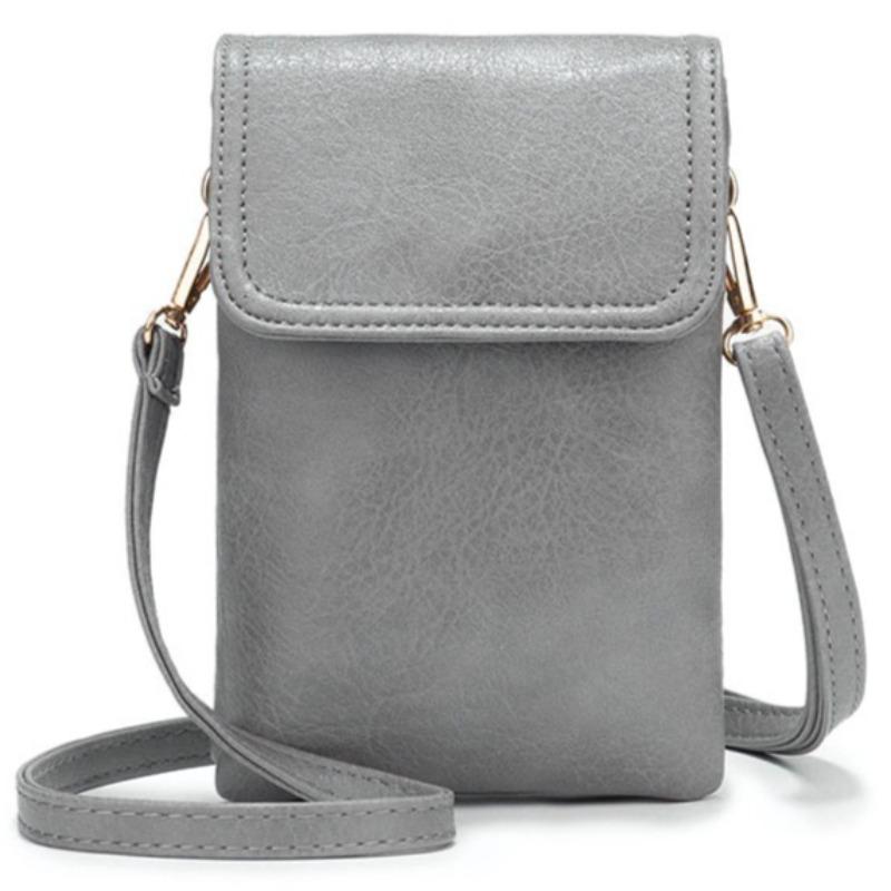 Bolso Bandolera Grande de Moda para Mujer Bolsos Cartera para Teléfono Móvil de Cuero PU Bolso Mensajero con Solapa Lisa Bolso de Hombro Pequeño Femenino para Mujer