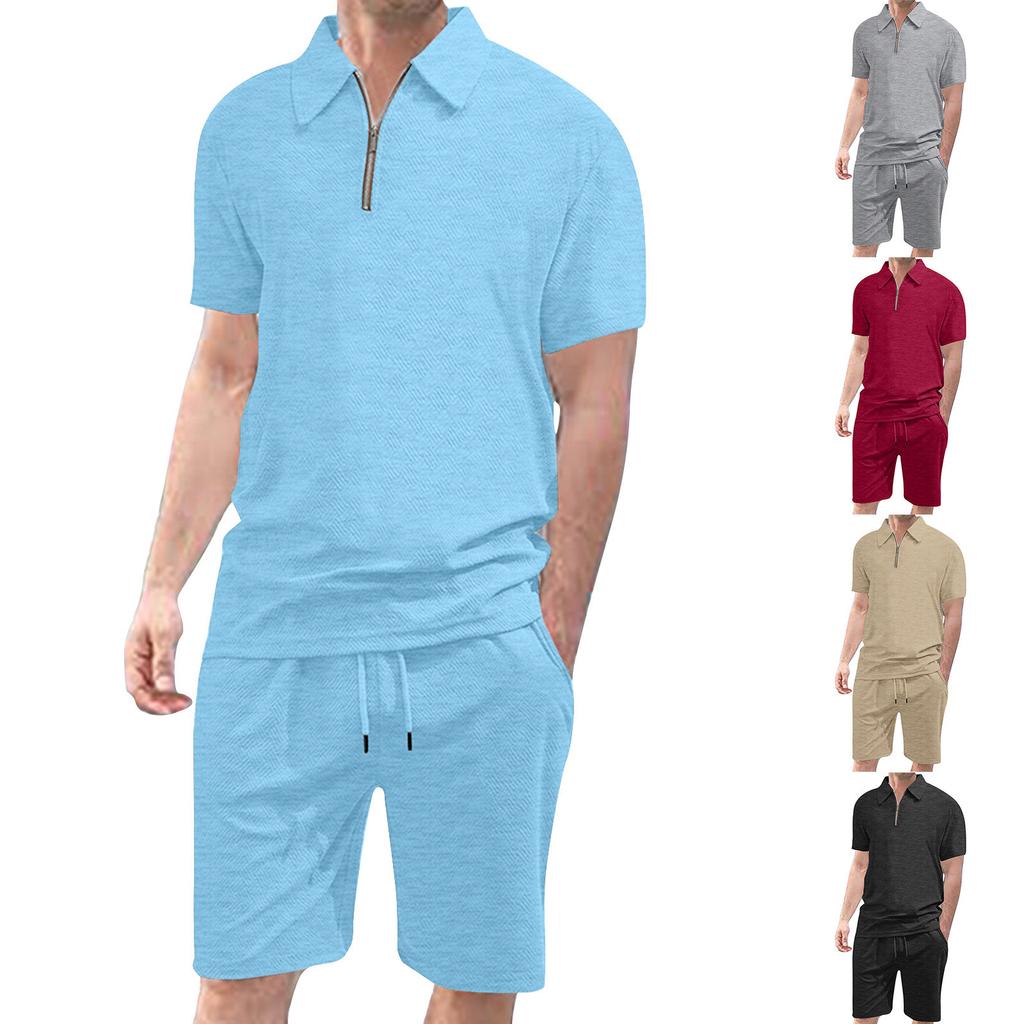 Men'S Casual Suit Button Collar Short Sleeved Shorts Set