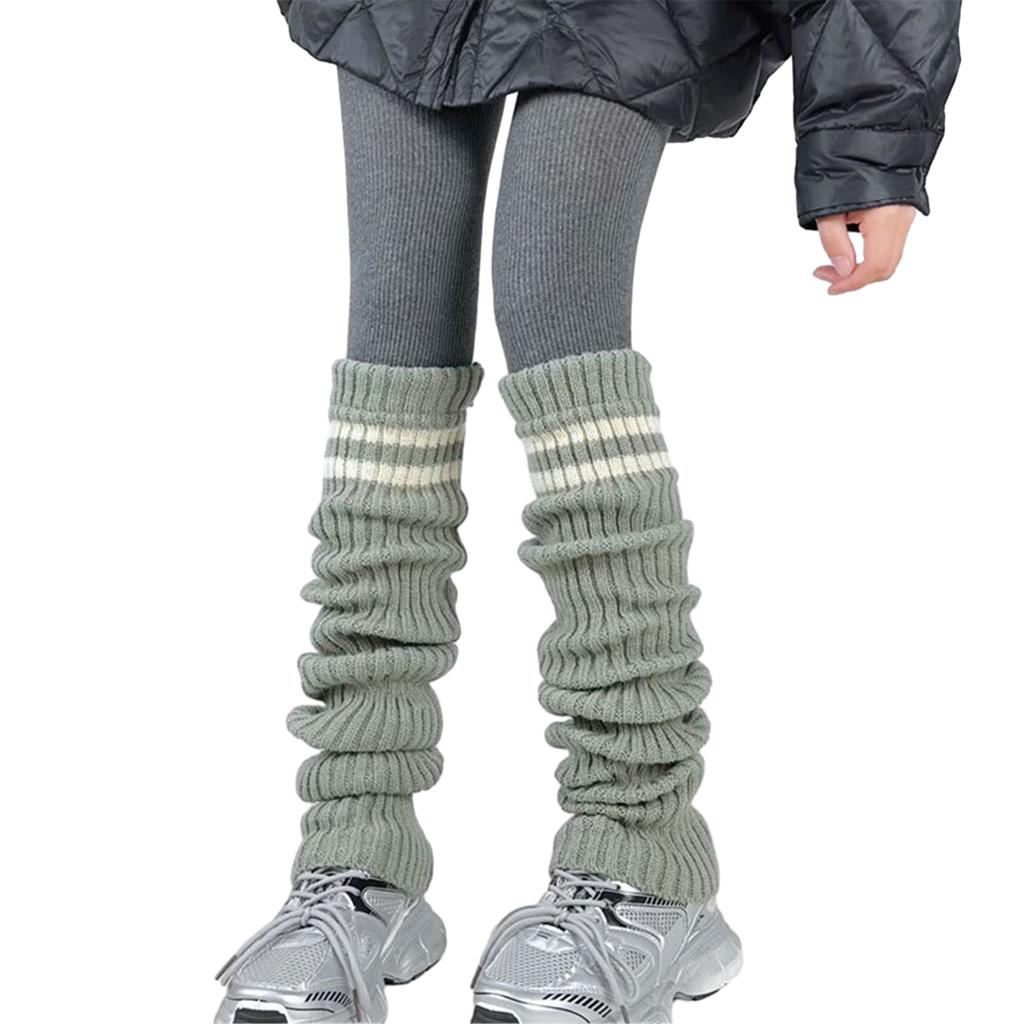 Women Ribbed Knit Stacked Long Boot Socks Double Striped Over Knee Leg Warmers