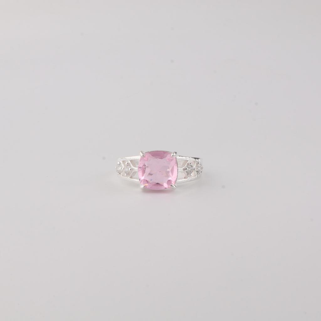 Natural Morganite Gemstone Silver Ring, Women's Wedding Jewelry, 925 Sterling Silver Zircon Ring For Bride CZR-15-9