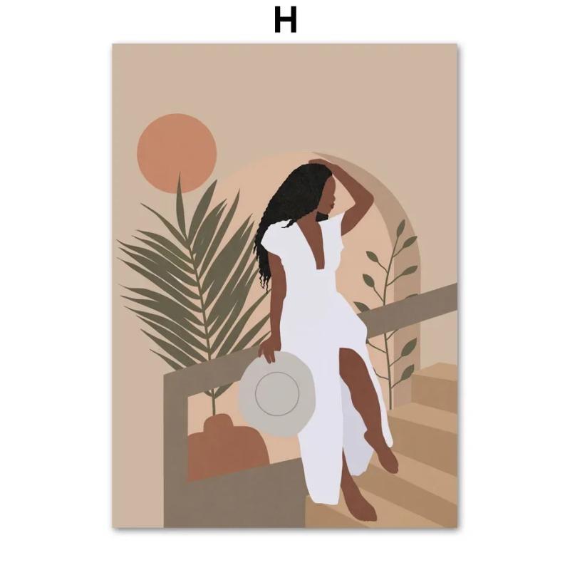 Elegant Black Girl Sunflower Canvas Art  Abstract Wall Decor for Living Room  Bedroom HD Print Poster with Plant Hat  Skirt Desi