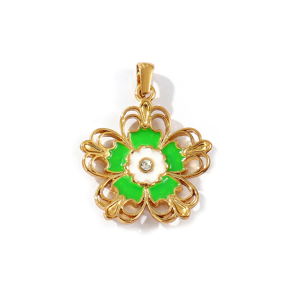 2 PCs Waterproof 304 Stainless Steel & Rhinestone Flora Charms 18K Gold Plated Enamel Flower Pendants For DIY Necklace Making