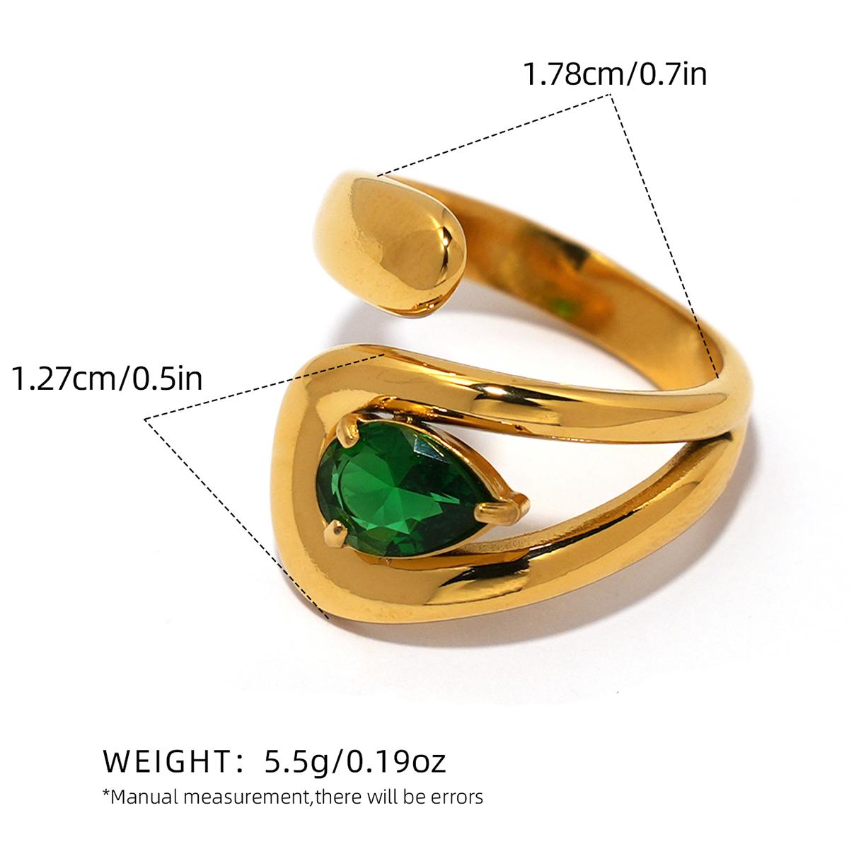 Attractive Green Square Cubic Zirconia Inlaid Ring Waterproof 316L Stainless Steel Women Charming Daily Zircon