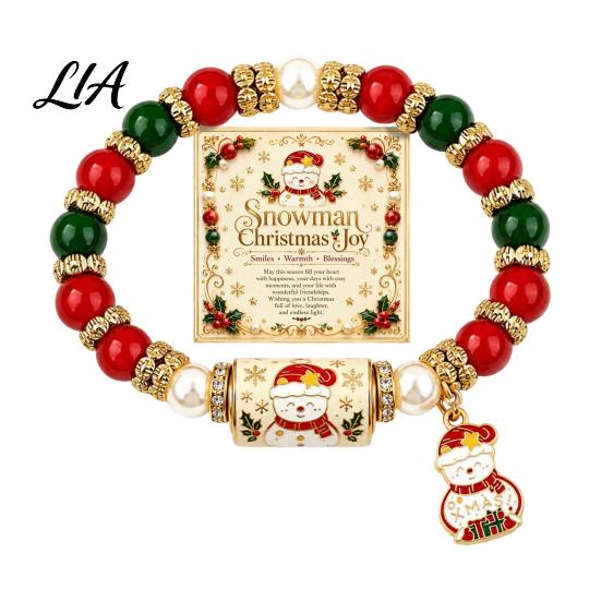 Commemorative Holiday Blessing Gift Christmas Bracelets for Women, Beaded Charm Stretch Bracelet with Elastic Pearl Wrist Jewelry Card, Stocking