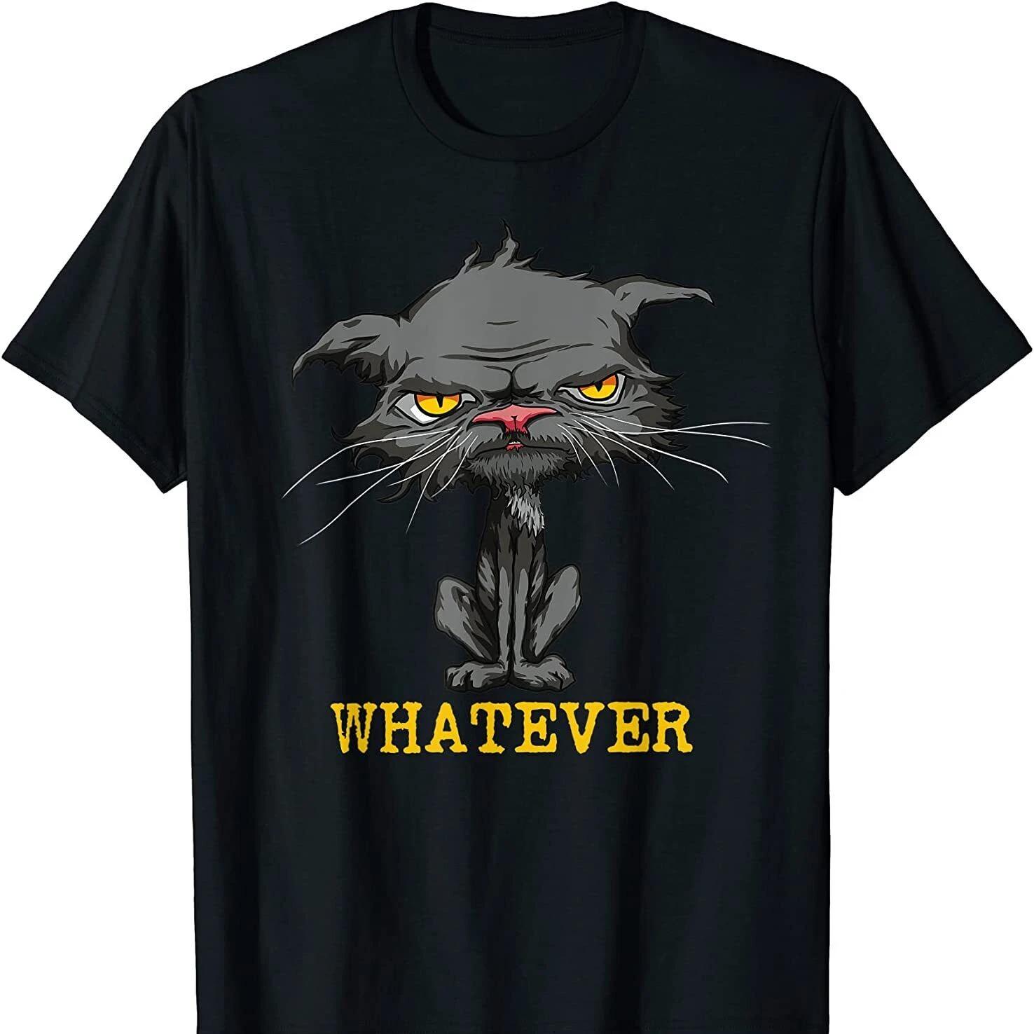 Whatever Angry Cat Funny Sarcastic Bored Cat Lovers Meh T Shirt New 100 Cotton Short Sleeve ONeck Tshirt Casual Mens Top S