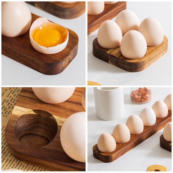 Wooden Egg Holder Rustic Egg Tray 4 or 6 Slots Countertop Egg Organizer for Kitchen Refrigerator Dining Table