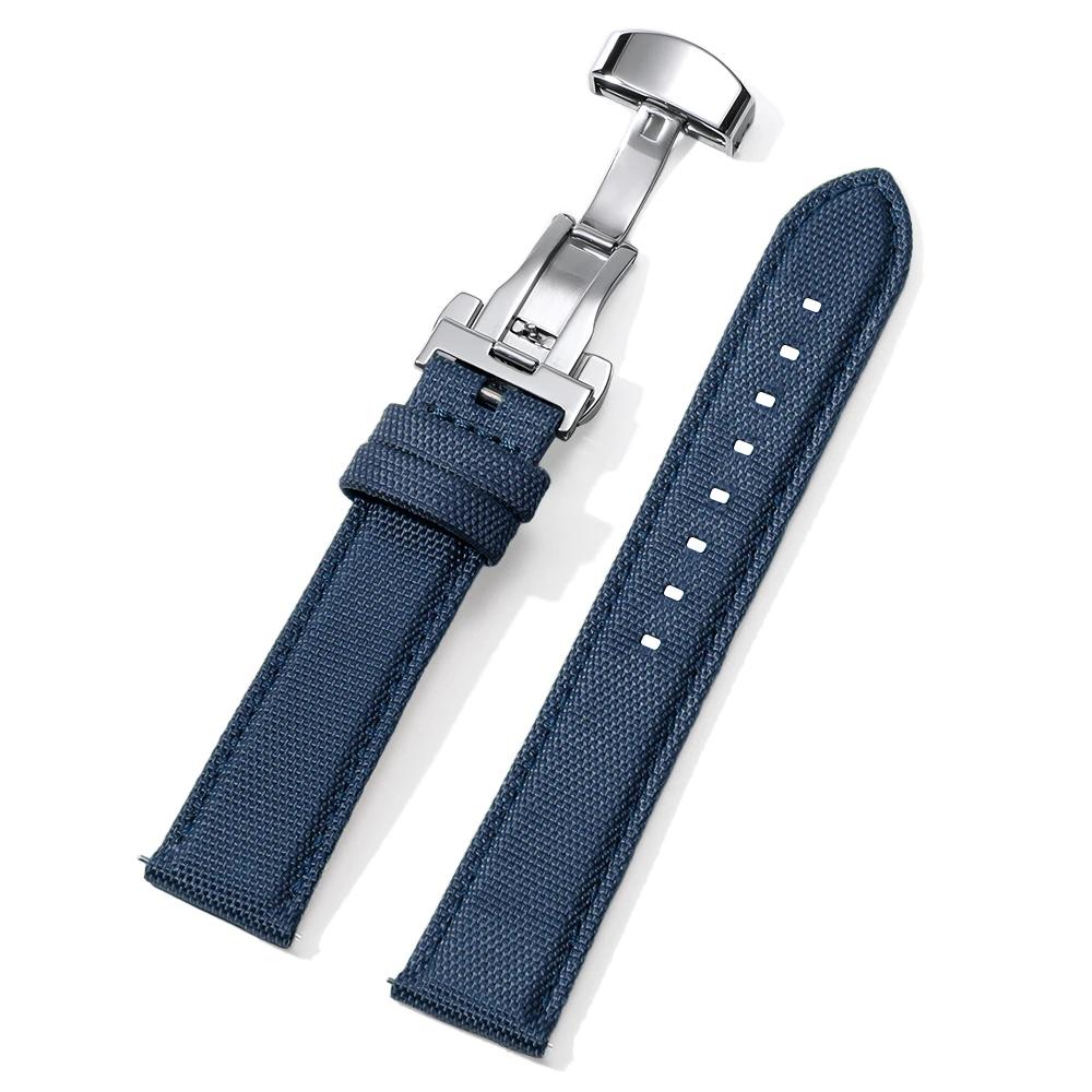 20MM 22MM Waterproof Sailcloth Watch Strap Nylon+Leather Watchband Butterfly Buckle Band Men Quick Release Sport Watch Bracelet