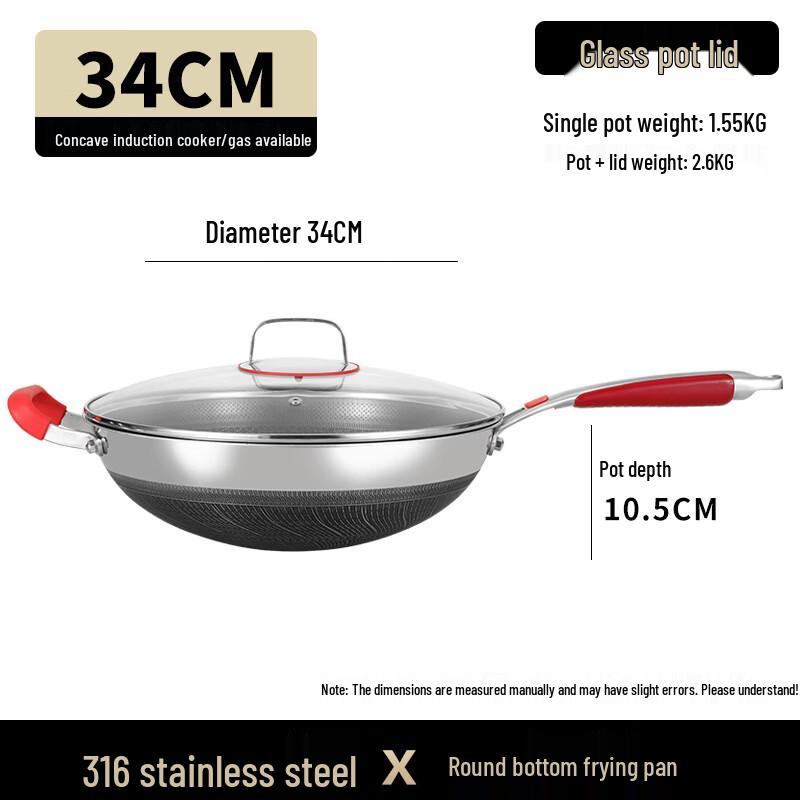 ZISIZ 34cm 316 Stainless Steel Recessed Induction Wok