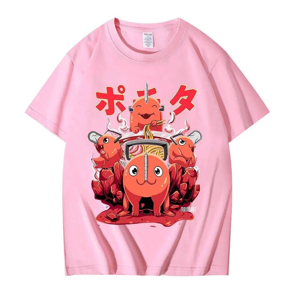 Japanische Anime Kettensäge Bedrucktes T-Shirt Sommer 100 % Baumwolle T-Shirt Unisex Damen Kurzarm T-Shirt Unisex Harajuku O-Ausschnitt T-Shirts Tops