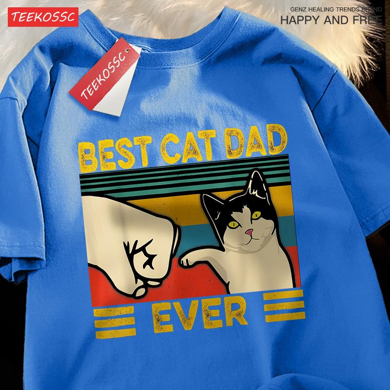 Best Cat Dad Ever Punch Male Female Tops Oversized Cotton Tee Clothes Summer Street T Shirts Fashion Breathable Tshirt Couple