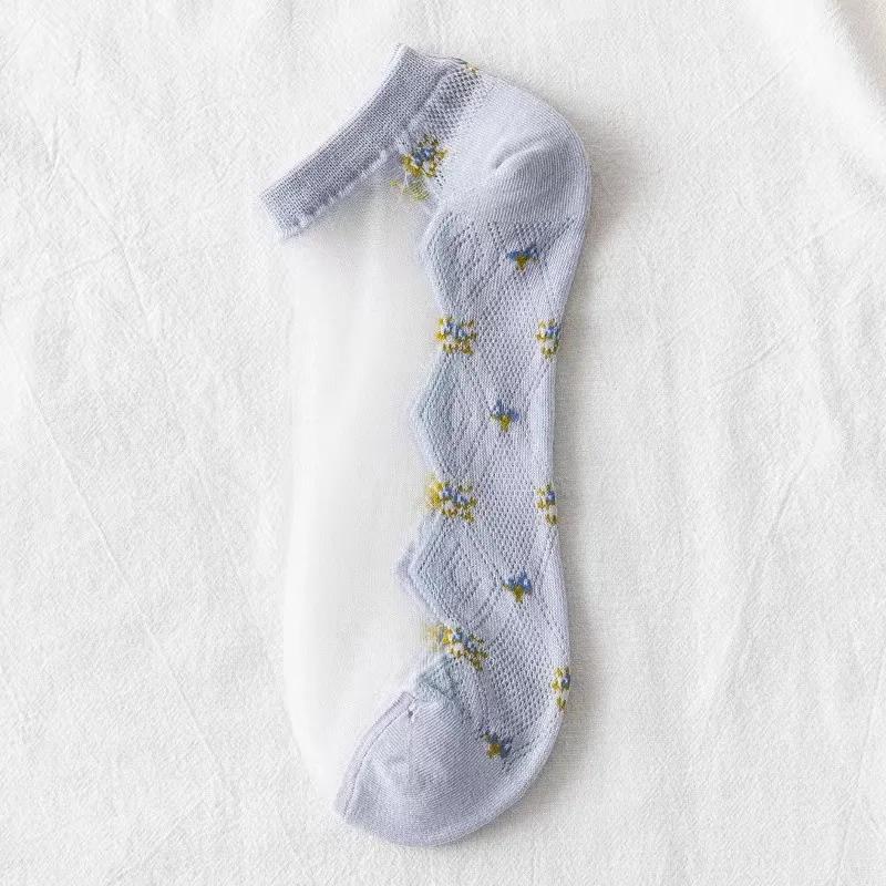 1 Stück Damenmode Sommer Glasstrümpfe Damen Dünne Strümpfe Kleine Blumenkarte Seidensocken Transparente Farbe Baumwollsocken