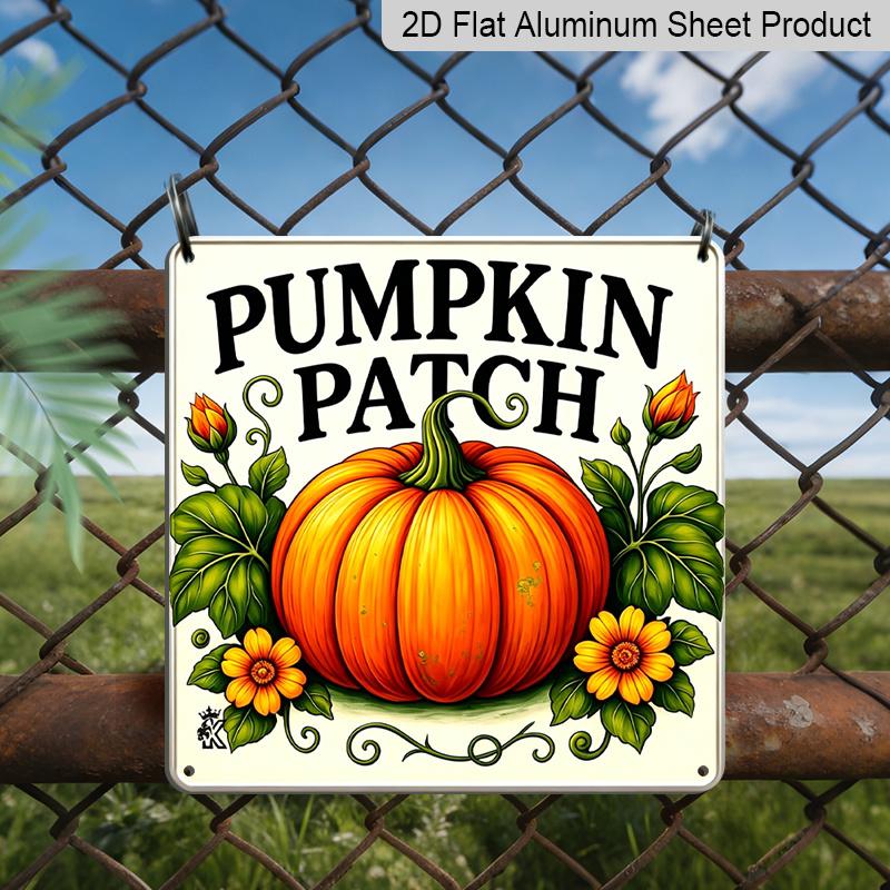 2D Flat, 1pc Vintage Metal Aluminum Sign- Autumn Harvest Pumpkin Decorative Sign with Floral Decoration, Country Style Wall Art, Suitable Kitchen