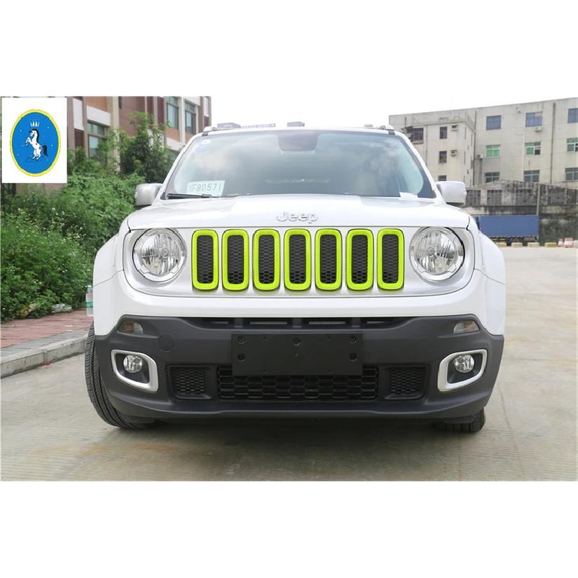 Yimaautotrims Auto Accessory Front Face Mesh Grille Cover Front Grille Ring Trim 7 Pcs ABS Fit For Jeep Renegade 2015 - 2018