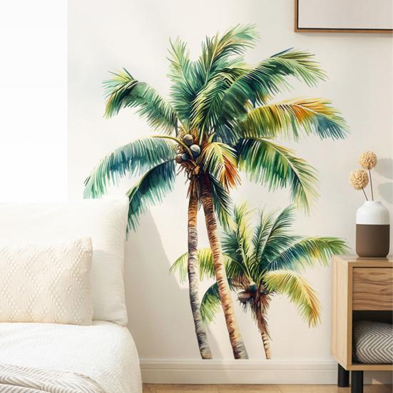 Fake Window Wall Sticker Summer Beach Ocean Coconut Tree Landscape Decal Stick And Peel Natural Seascape Scene Mural