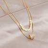 316L Stainless Steel New Fashion Fine Jewelry 2-Layer Cube Embed Zircon Beading Charm Chain Choker Necklaces Pendant For Women